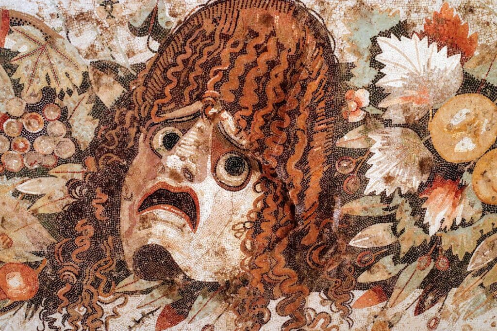 Mosaïque romaine – Masque tragique – maison du Faune – Pompéi. IV-IIIe s AEC. Musée Archéologique National Naples – Italie